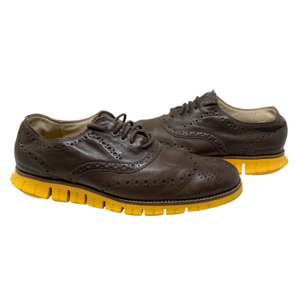 Cole Haan Zerogrand Brown Leather Wingtip Brogue Oxfords Sz 9.5 Shoes C31168 - Picture 2 of 12
